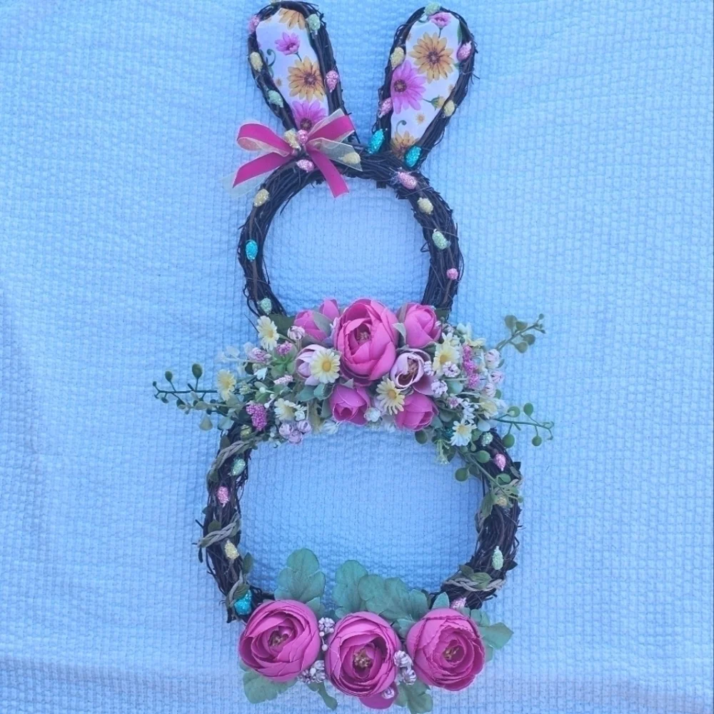 Handmade floral bunny Spring/Easter Wreath with Different shades of pink florals